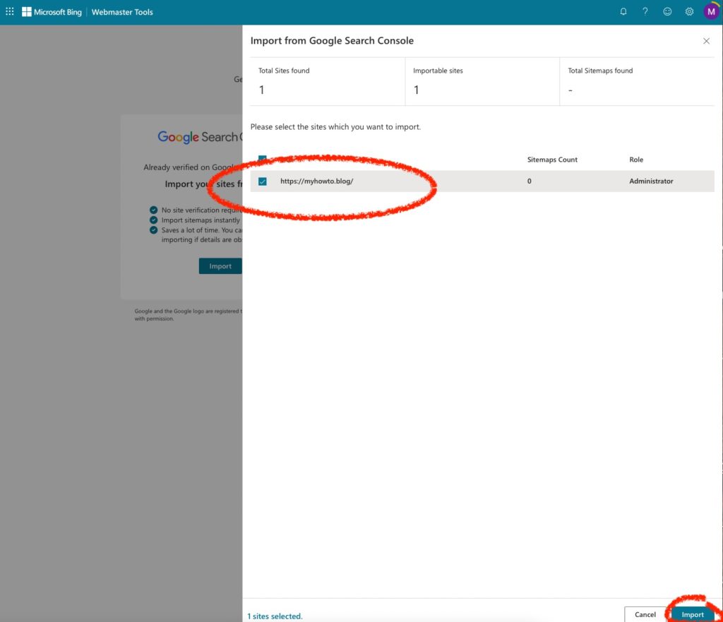 Import website into bing.com